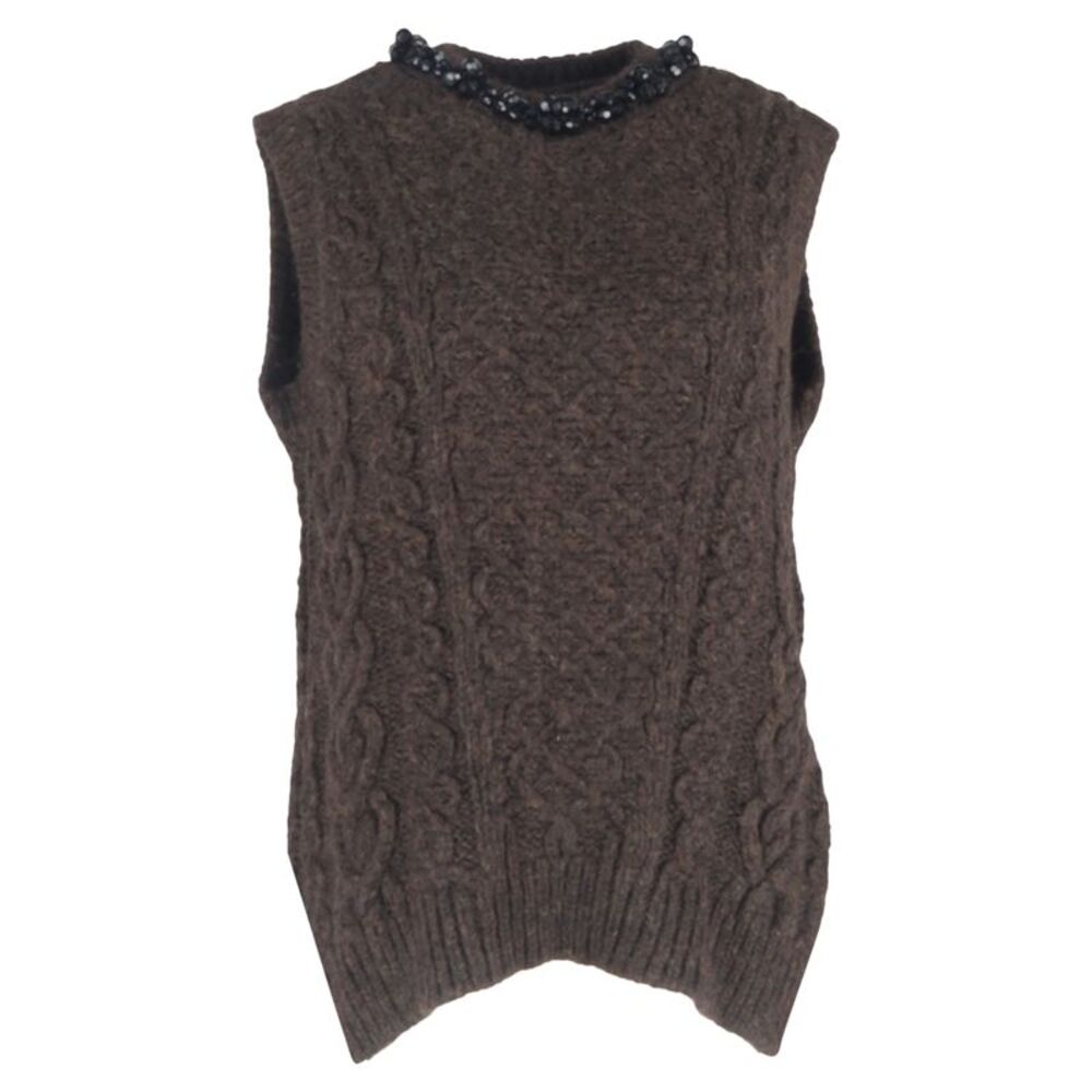 Simone Rocha Bead-Embellished Vest in Brown Alpaca
